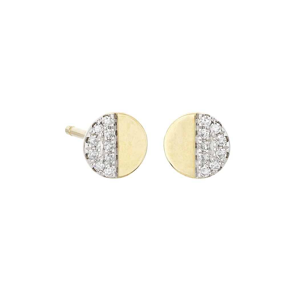 Yellow Gold Diamond Accented Disc Post Earrings