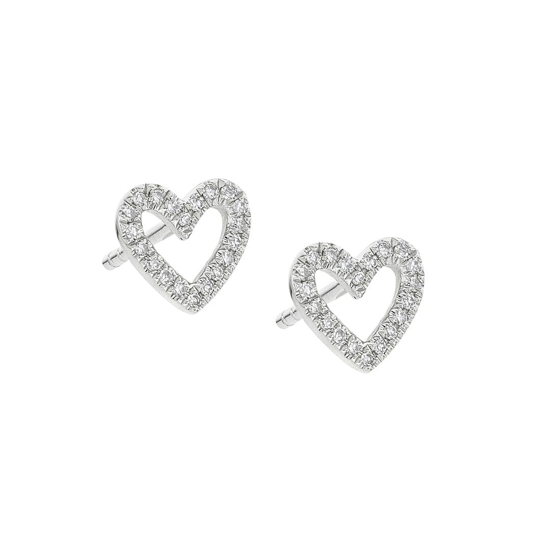 White Gold & Diamond 6mm Open Heart Post Earrings