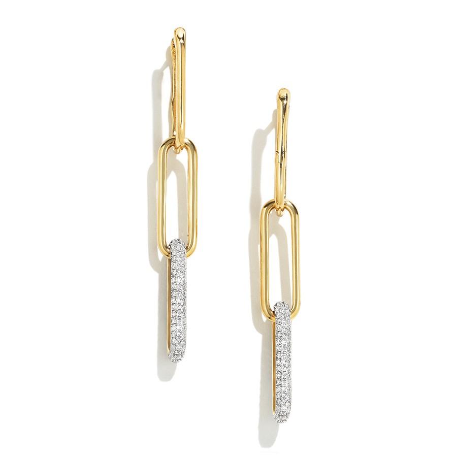 Yellow & White Gold Pave Diamond Link Drop Earrings
