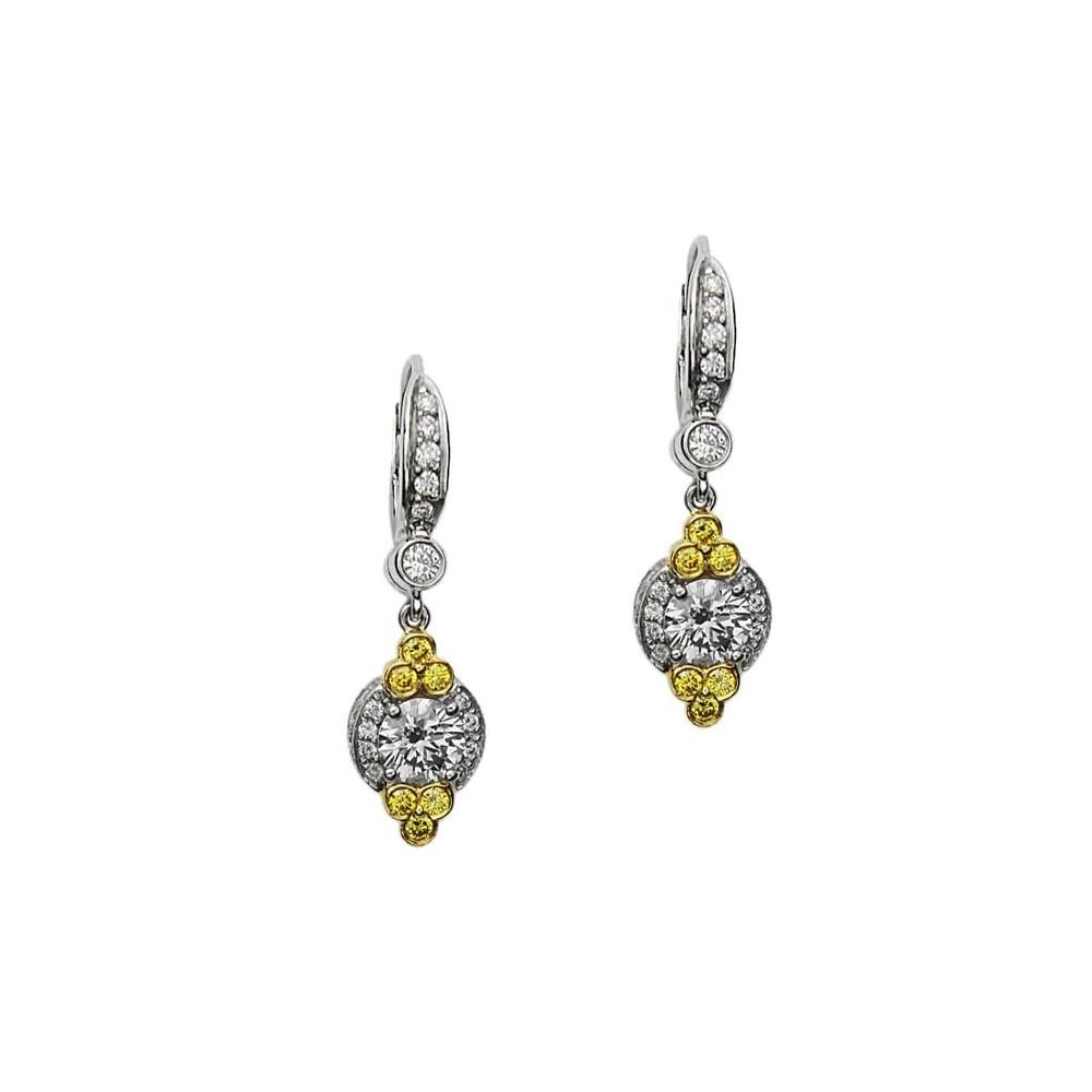 Charles Krypell Two-Tone Yellow and White Diamond Dangle Earrings