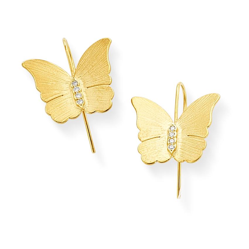 14K Yellow Gold Butterfly Diamond Earring
