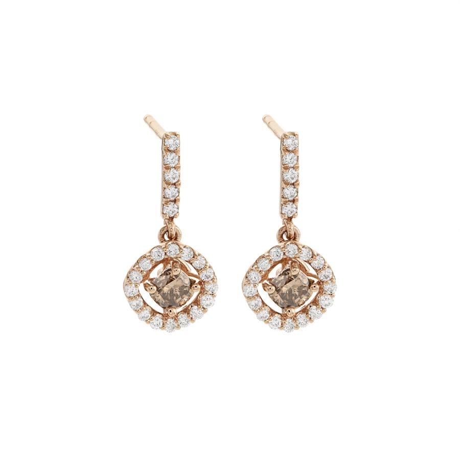 1.14 CTW Brown & White Diamond Drop Earrings