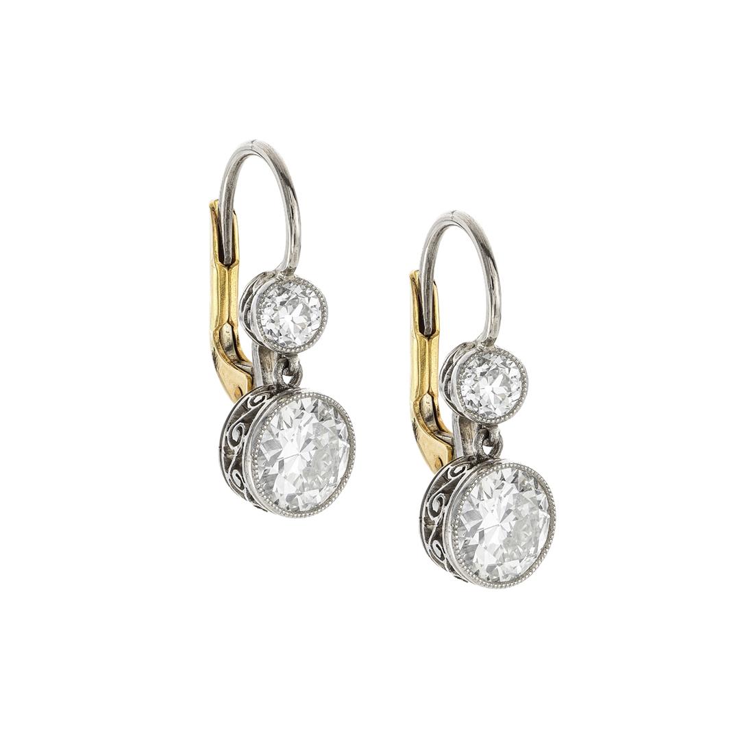 Estate Collection 2.00 CT Double Diamond Dangle Earrings