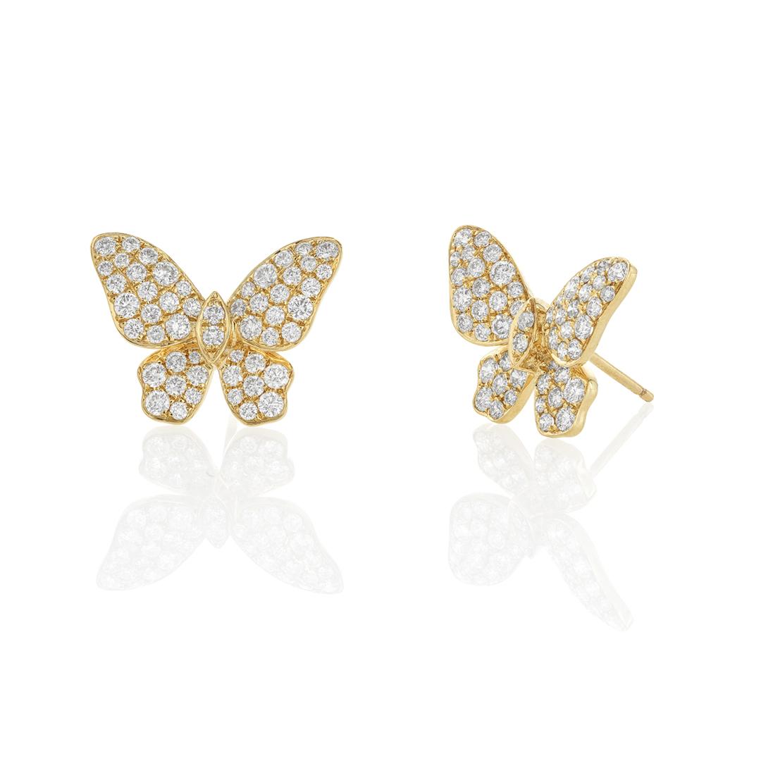 Pave Diamond Butterfly Post Earrings