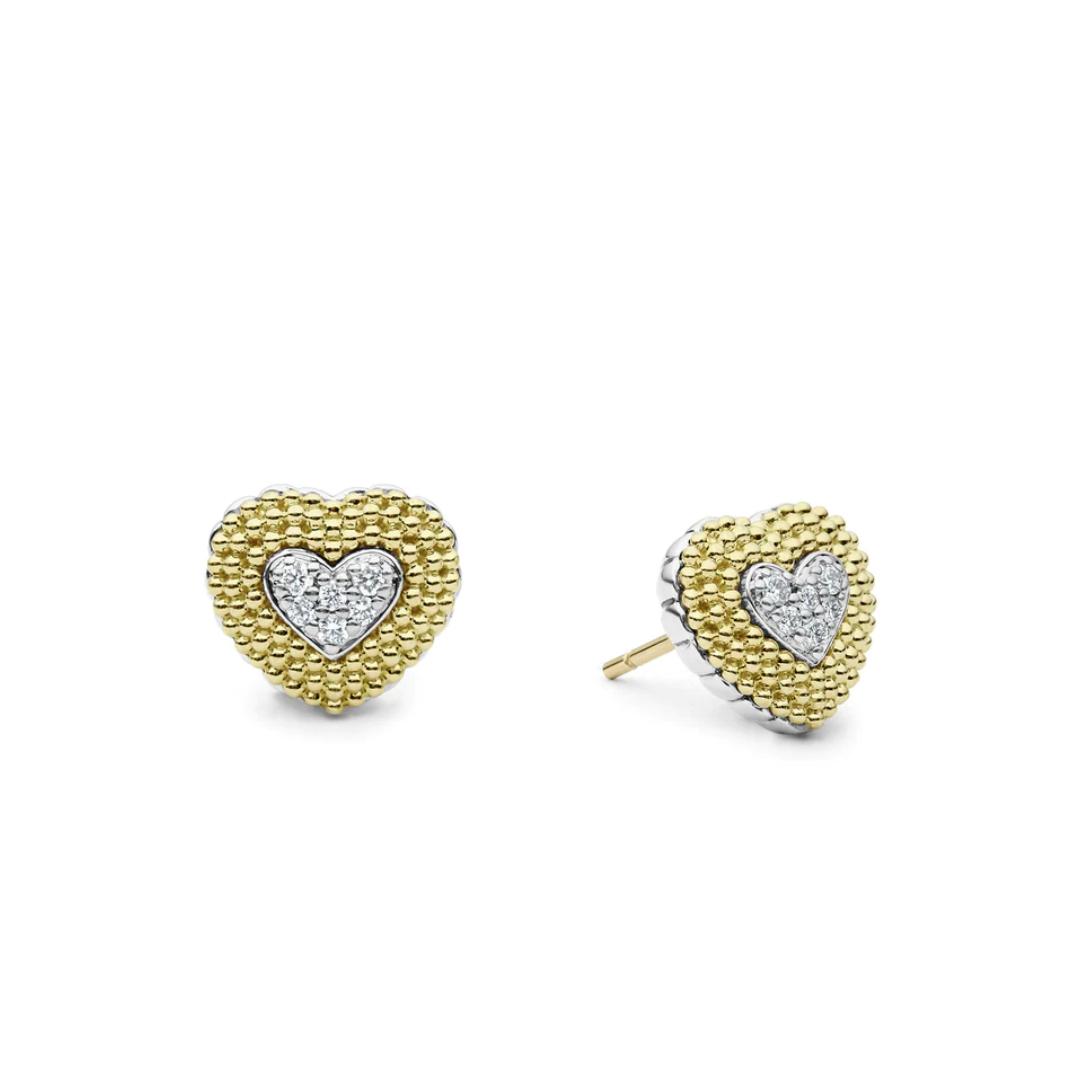 Lagos Caviar Lux Diamond Heart Stud Earrings