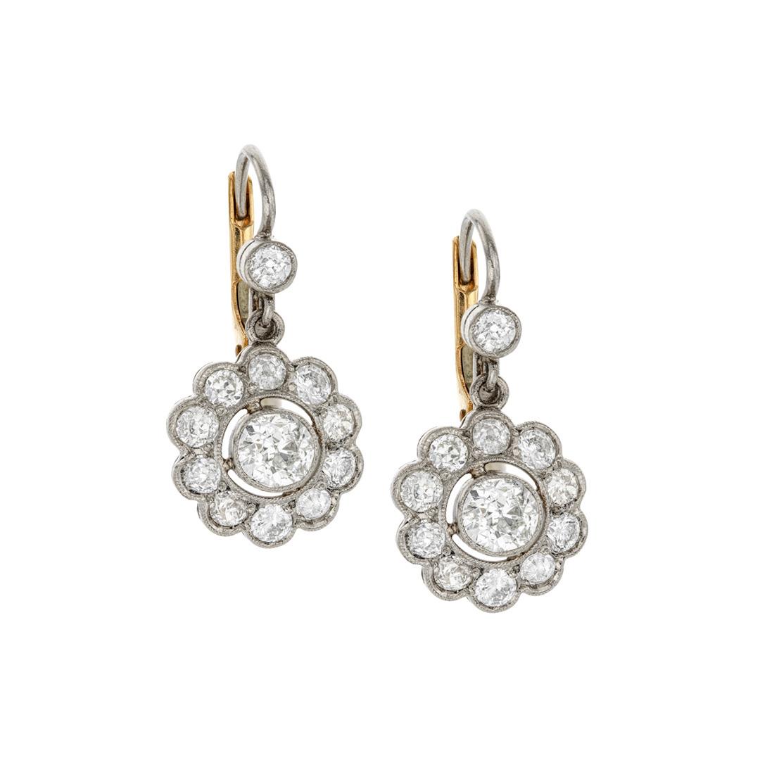 Estate Collection Platinum Retro 2.03ctw Diamond Floral Earrings