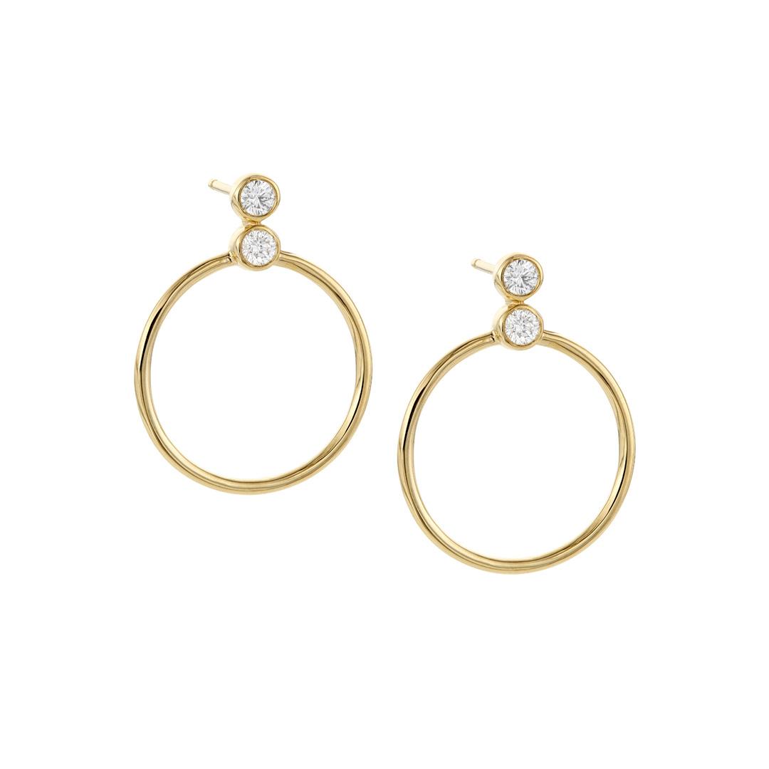 14k Yellow Gold Double Down Diamond Open Circle Drop Earrings