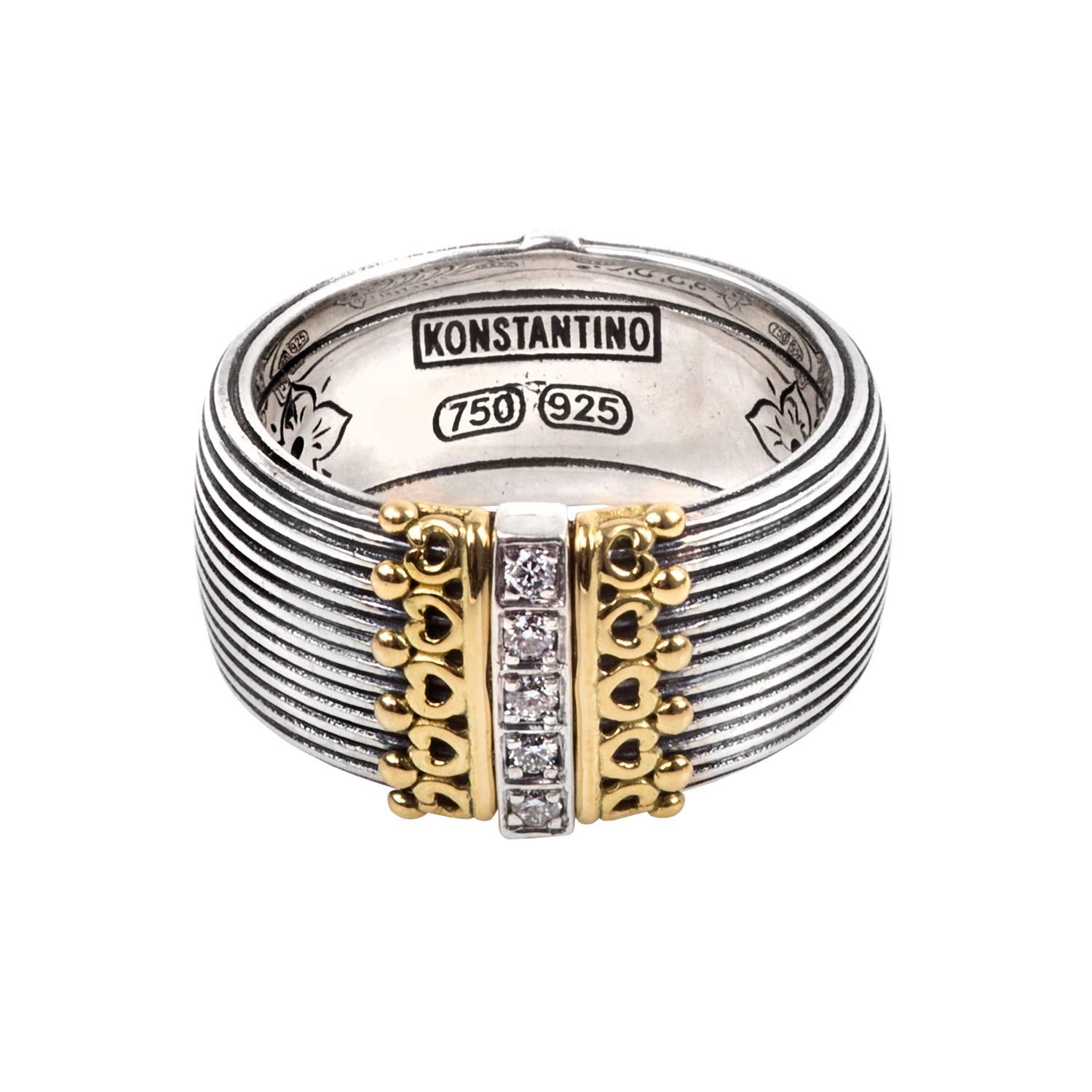 Konstantino Delos grooved wide band ring with diamonds_1