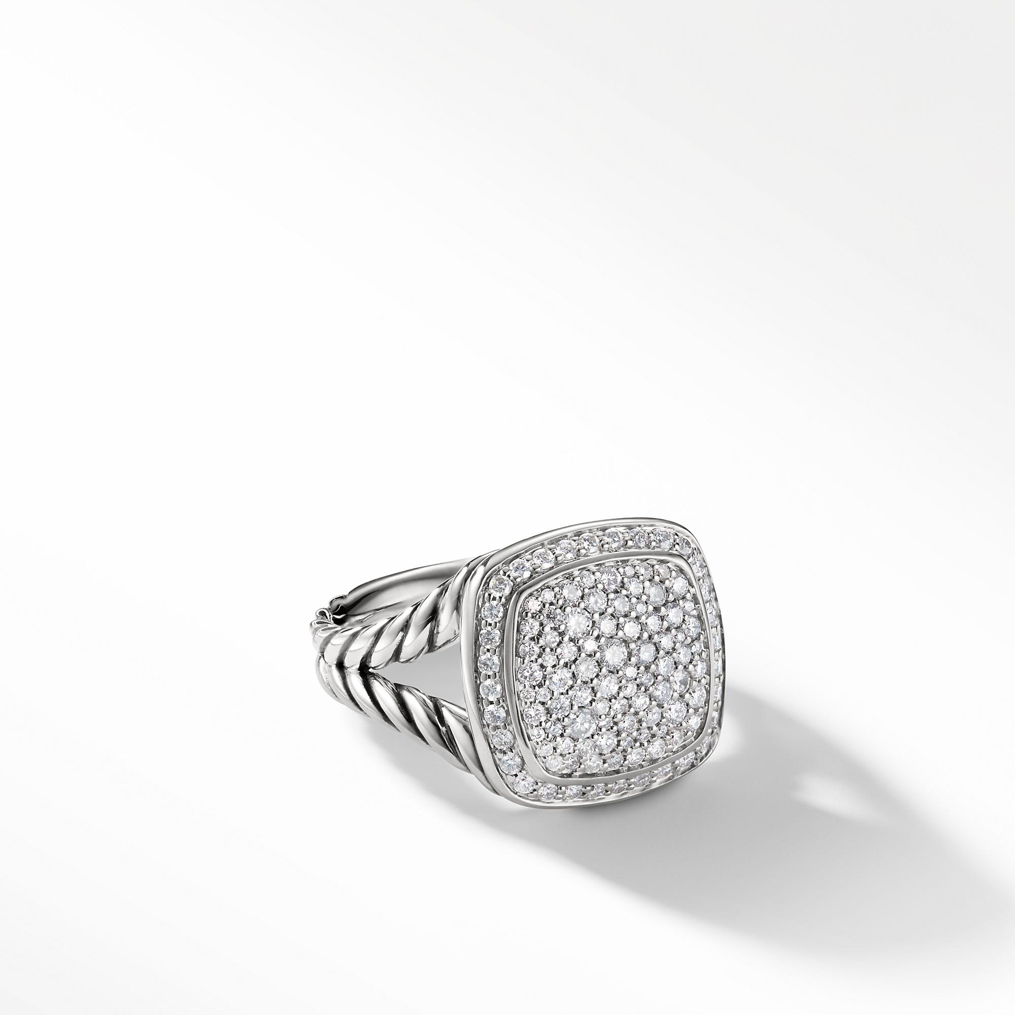 David Yurman 11mm Albion Ring in Sterling Silver with Pave Diamonds, size 6