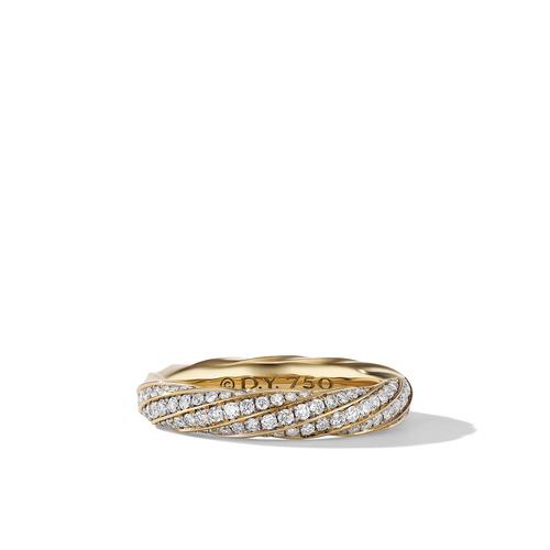 David Yurman Cable Edge Band Ring in Recycled 18k Yellow Gold with Pave Diamonds, size 6