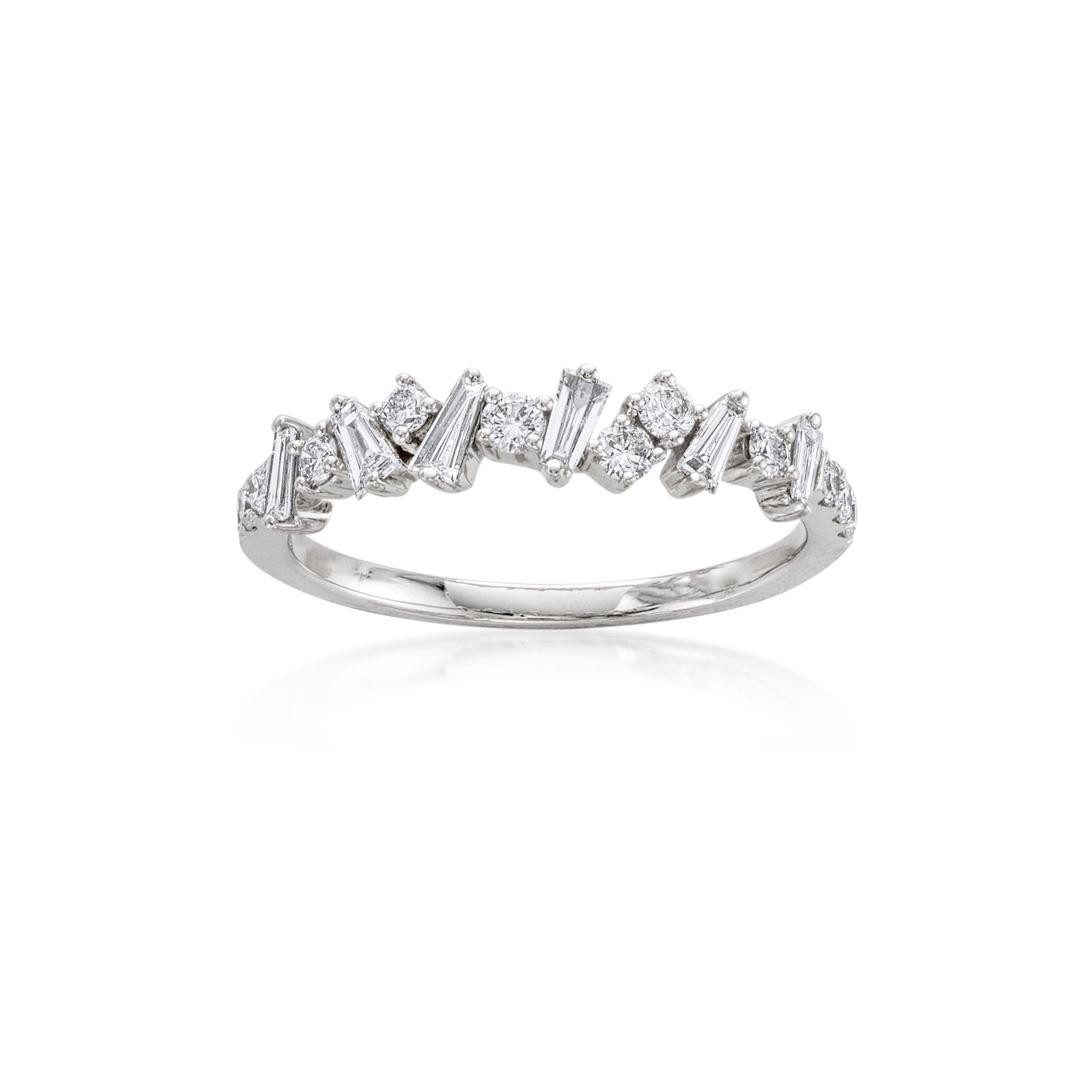 White Gold Round and Baguette Zigzag Diamond Band