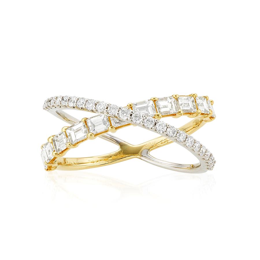 1.12 CTW Two-Tone Crossover Diamond Fashion Ring