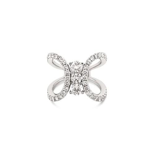 Charles Krypell Three-Stone Double Loop White Gold Diamond Ring