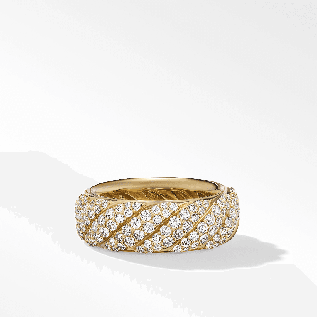David Yurman Sculpted Cable Band in 18k Yellow Gold with Diamonds, size 7.5