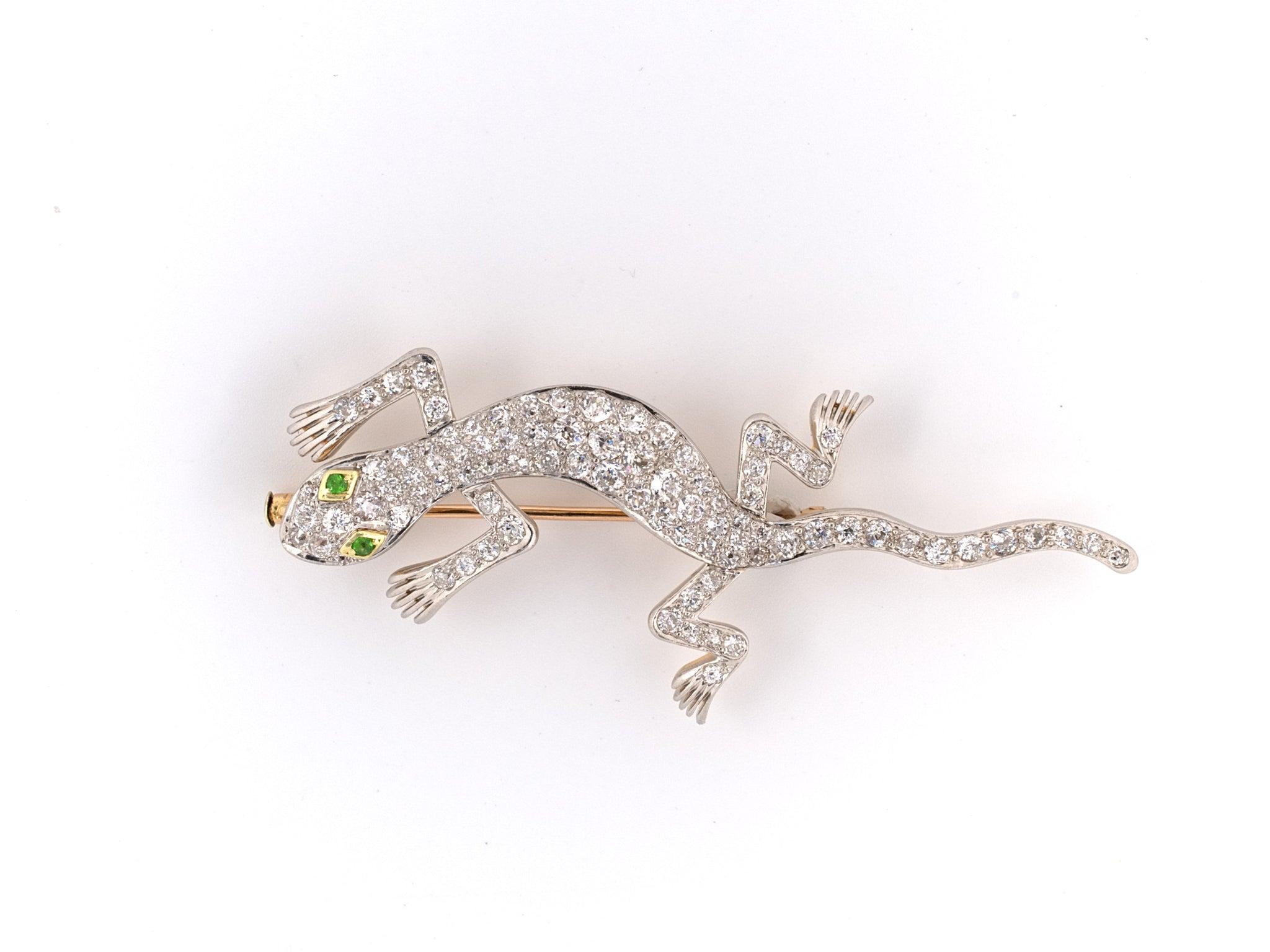 Estate Collection Edwardian Platinum Diamond Lizard Pin