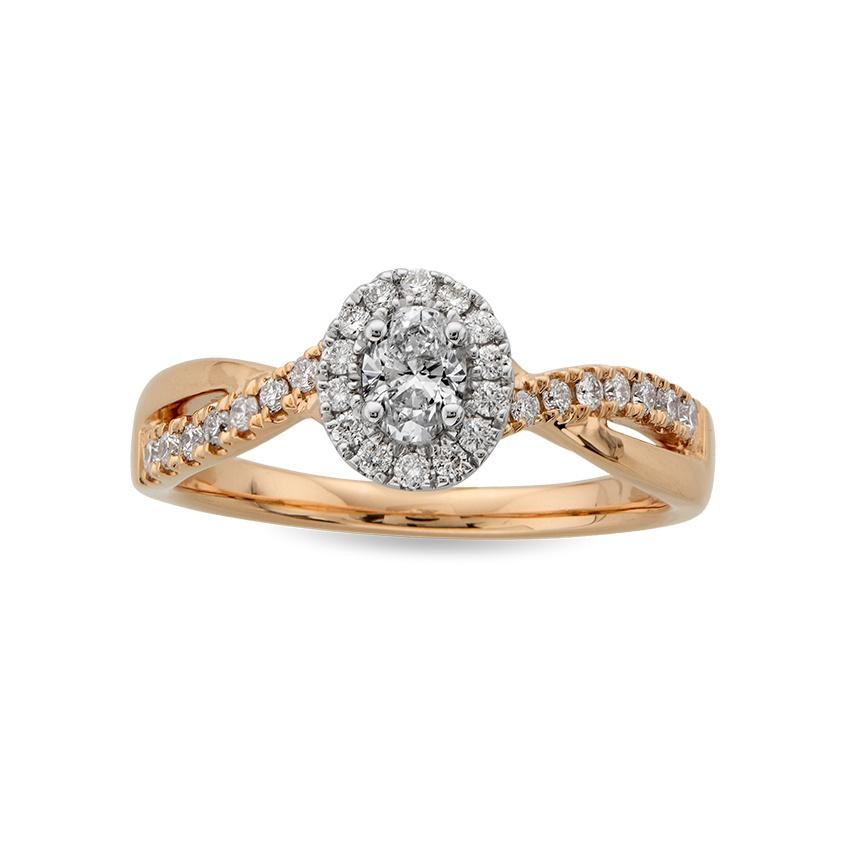 Rose Gold 0.75 Ct Oval Diamond Halo Engagement Ring