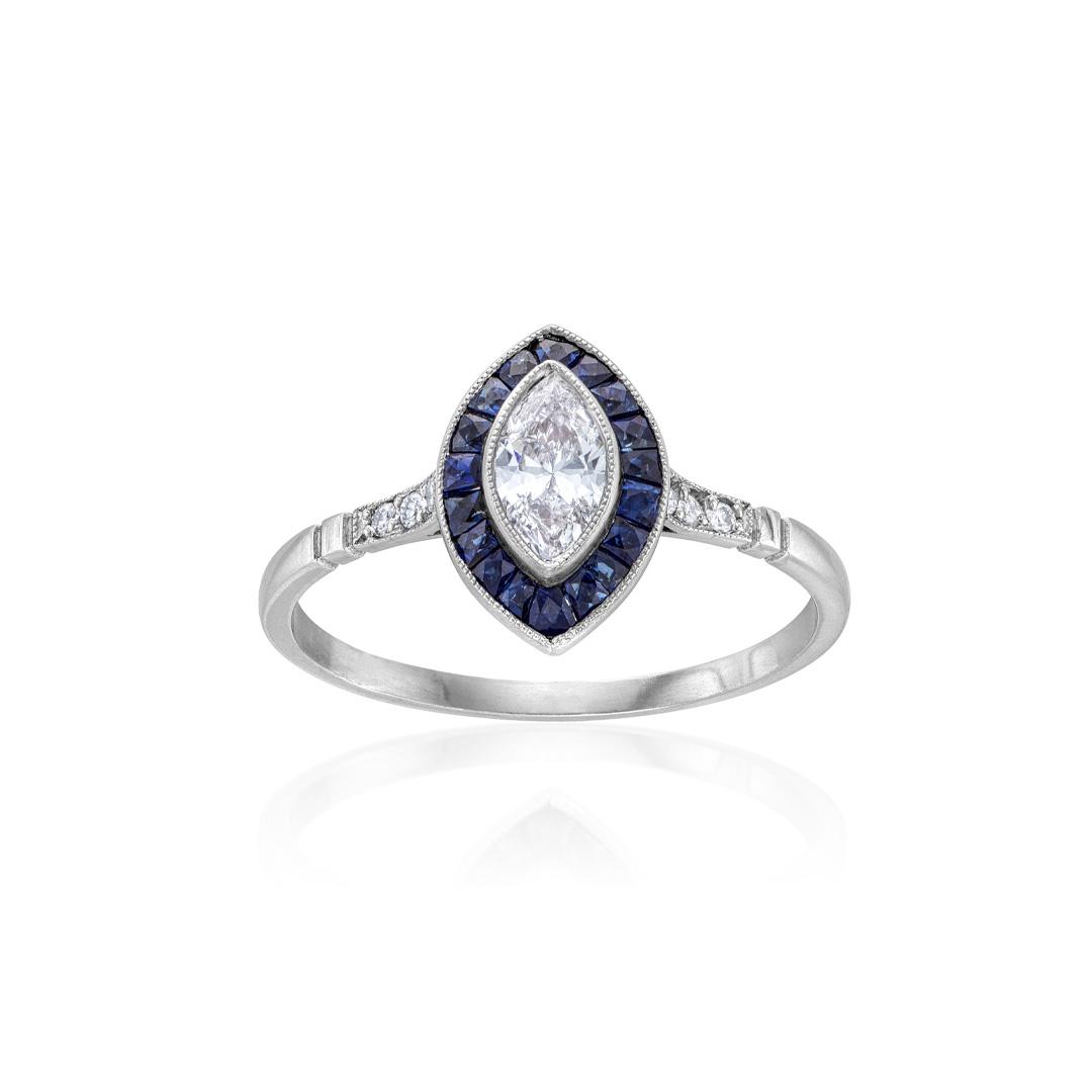 Estate Collection Diamond and Sapphire  Platinum Reproduction Engagement Ring