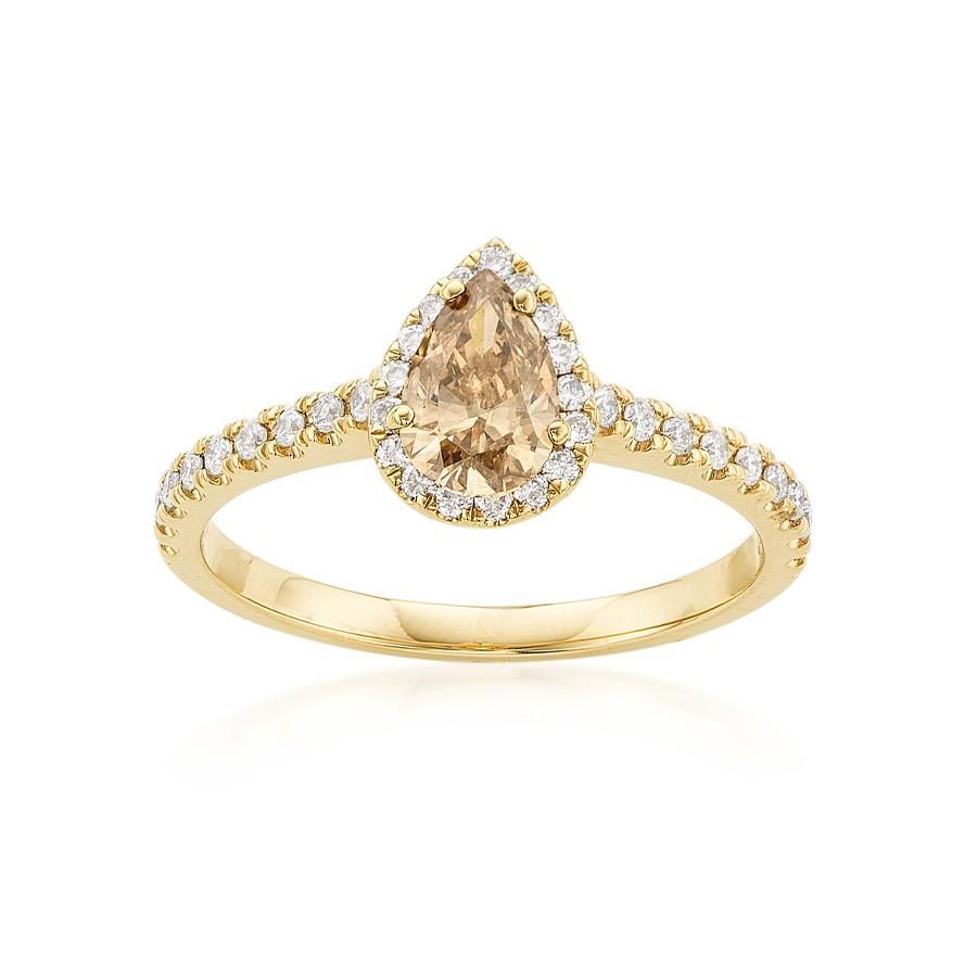 0.57 CT Pear Shaped Brown Diamond Engagement Ring