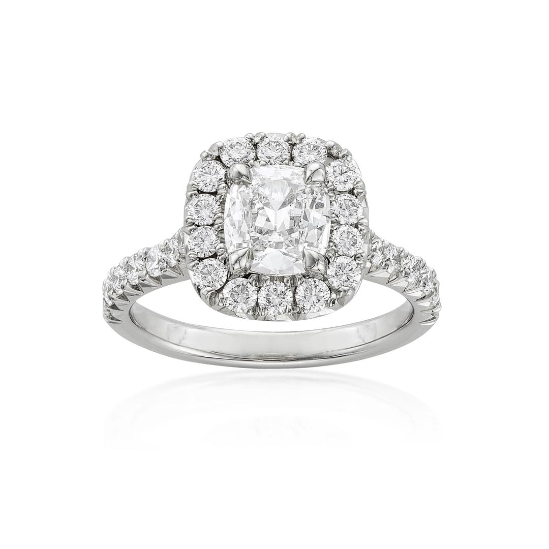 Cushion Cut Diamond Engagement Ring with Round Diamond Halo