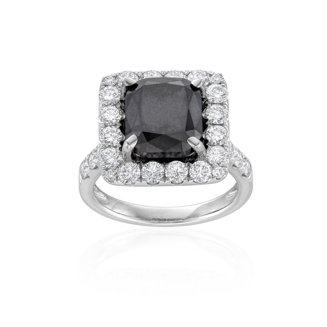 6.20 CT Cushion Shaped Black Diamond Engagement Ring