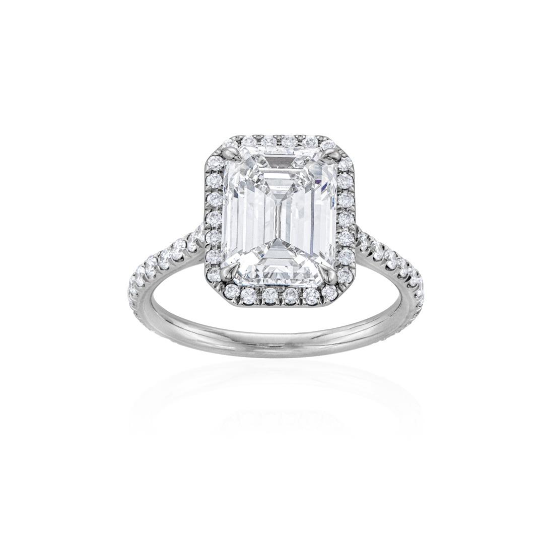 3.50 CT Emerald Cut Diamond Engagement Ring with Round Diamond Halo