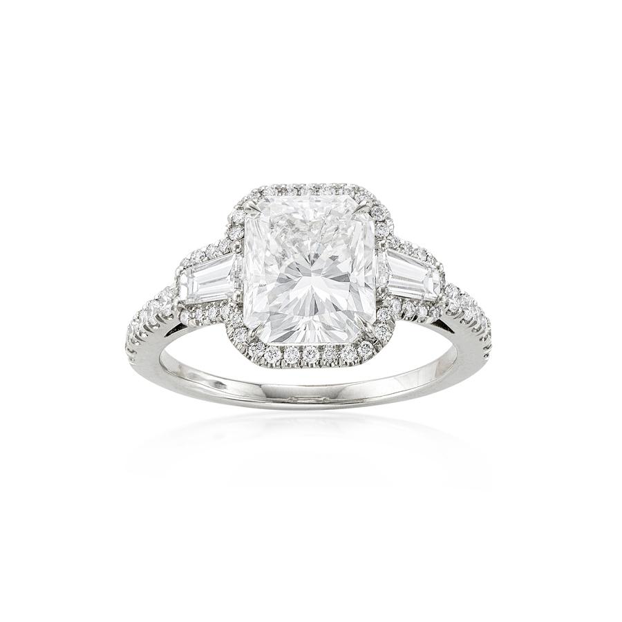 3.02 CT Radiant Cut Diamond Engagement Ring with Baguette Side Stones