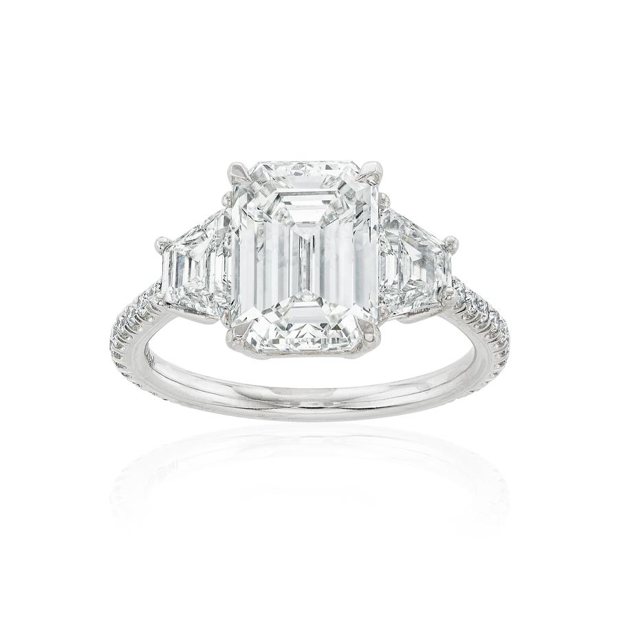 3.49 CT Emerald Cut Diamond Platinum Engagement Ring