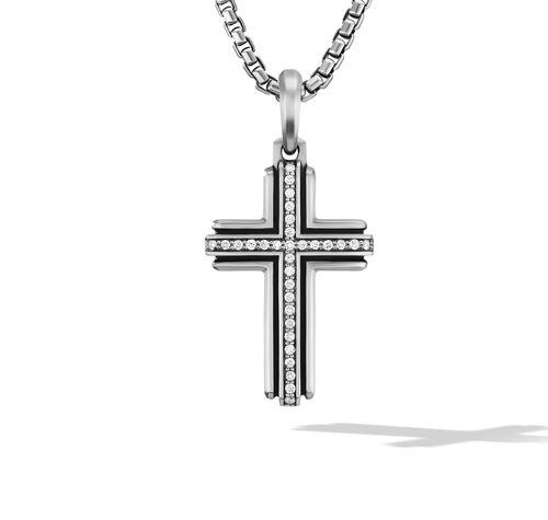 David Yurman Deco Cross Pendant in Sterling Silver with Pave Diamonds