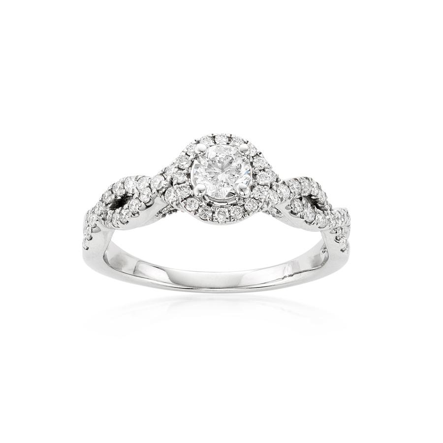 Twisted Round Diamond Halo Engagement Ring
