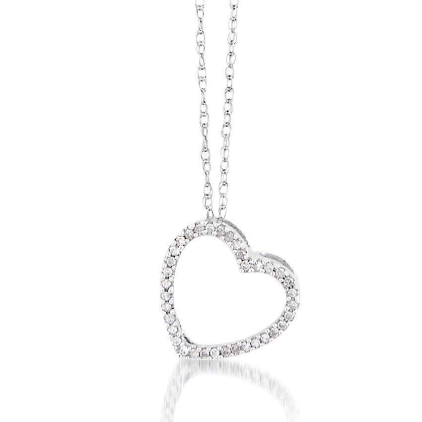 White Gold Diamond Open Heart Pendant Necklace_2
