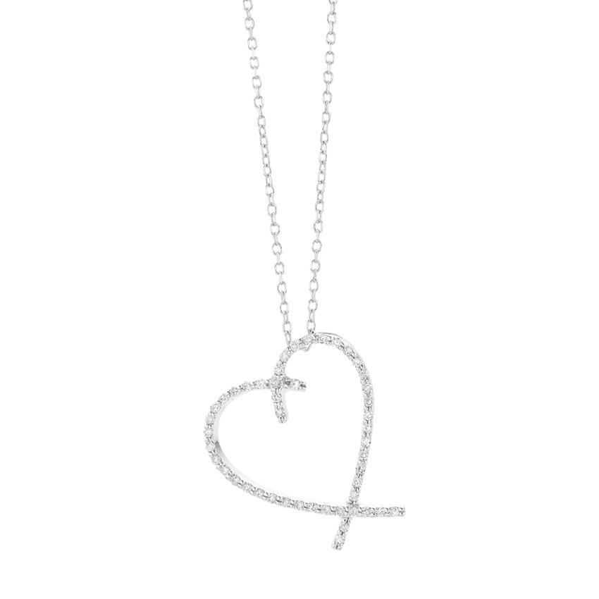 Asymmetrical Open Heart Diamond Pendant Necklace
