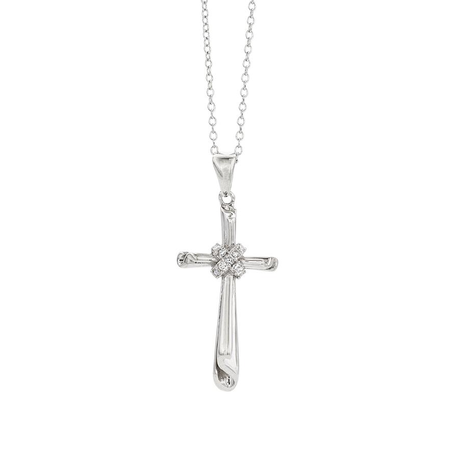 Sterling Silver Pave Diamond "X" Cross Necklace
