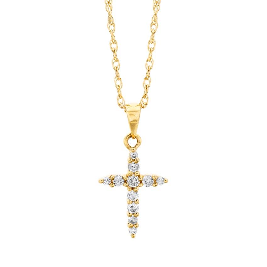Yellow Gold & Round Diamond Cross Pendant Necklace