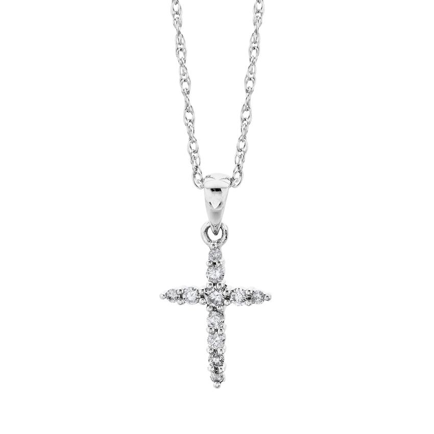 White Gold & Round Diamond Cross Pendant Necklace