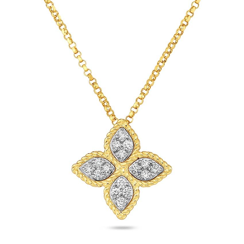 Roberto Coin 18k Yellow Gold & Diamond Princess Flower Pendant Necklace