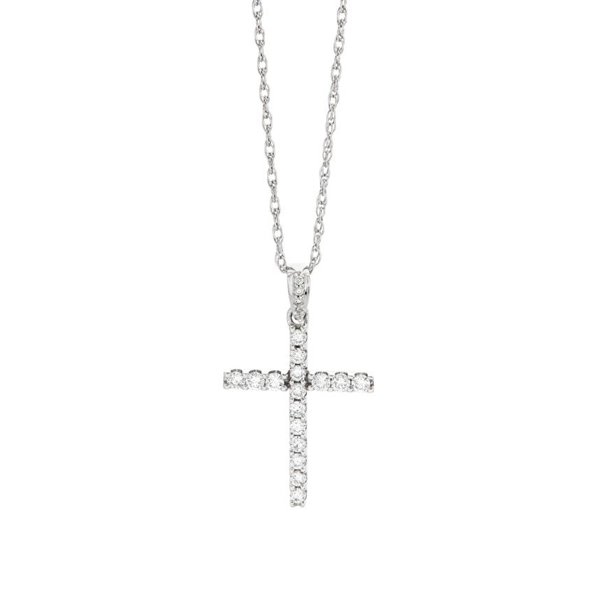 White Gold 0.25 Carat Round Diamond Cross Pendant Necklace