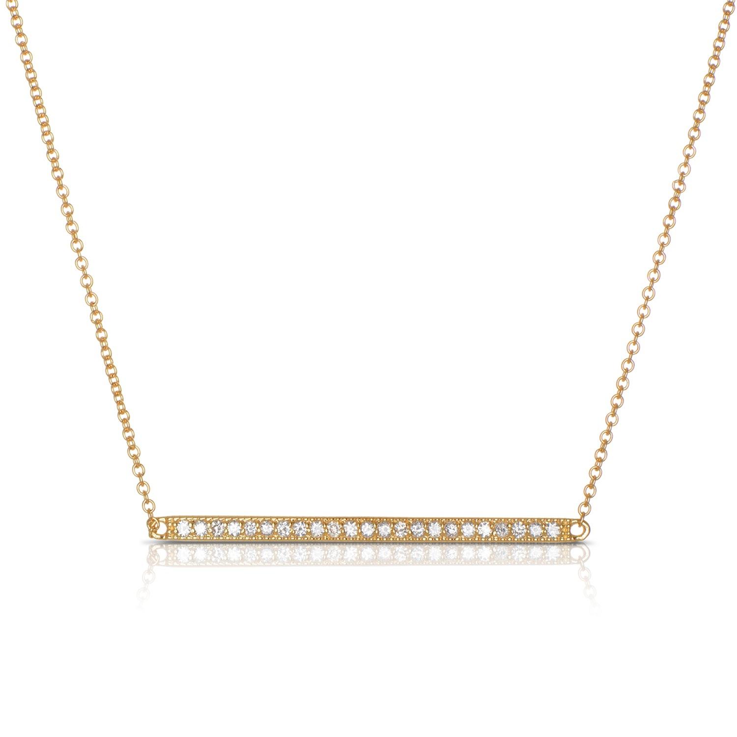 Yellow Gold 0.25 Carat Round Diamond Bar Pendant Necklace