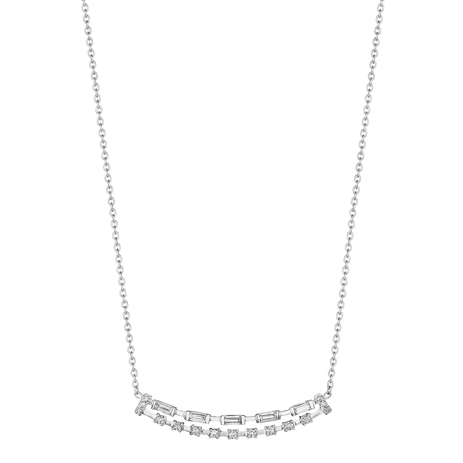 Penny Preville White Gold Curved Diamond Bar Necklace