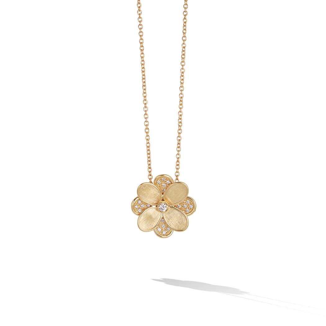 Marco Bicego Petali Collection 18K Yellow Gold and Diamond Small Flower Pendant Necklace