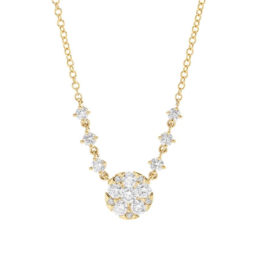Yellow Gold Diamond Cluster Pendant Necklace