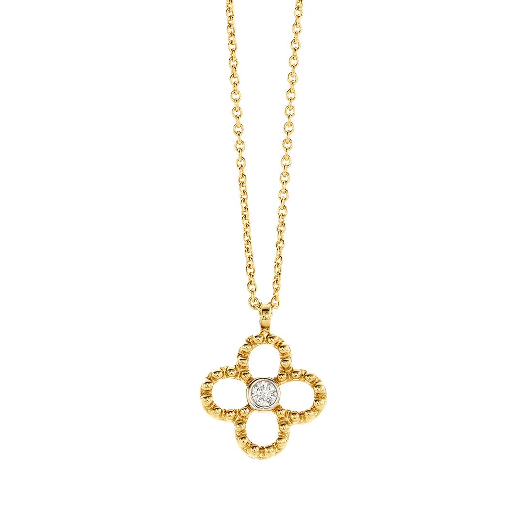14K Yellow and White Gold Diamond Clover Necklace