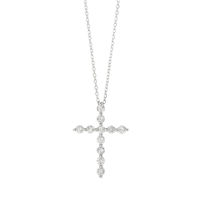 14k White Gold Cross and Diamond Necklace