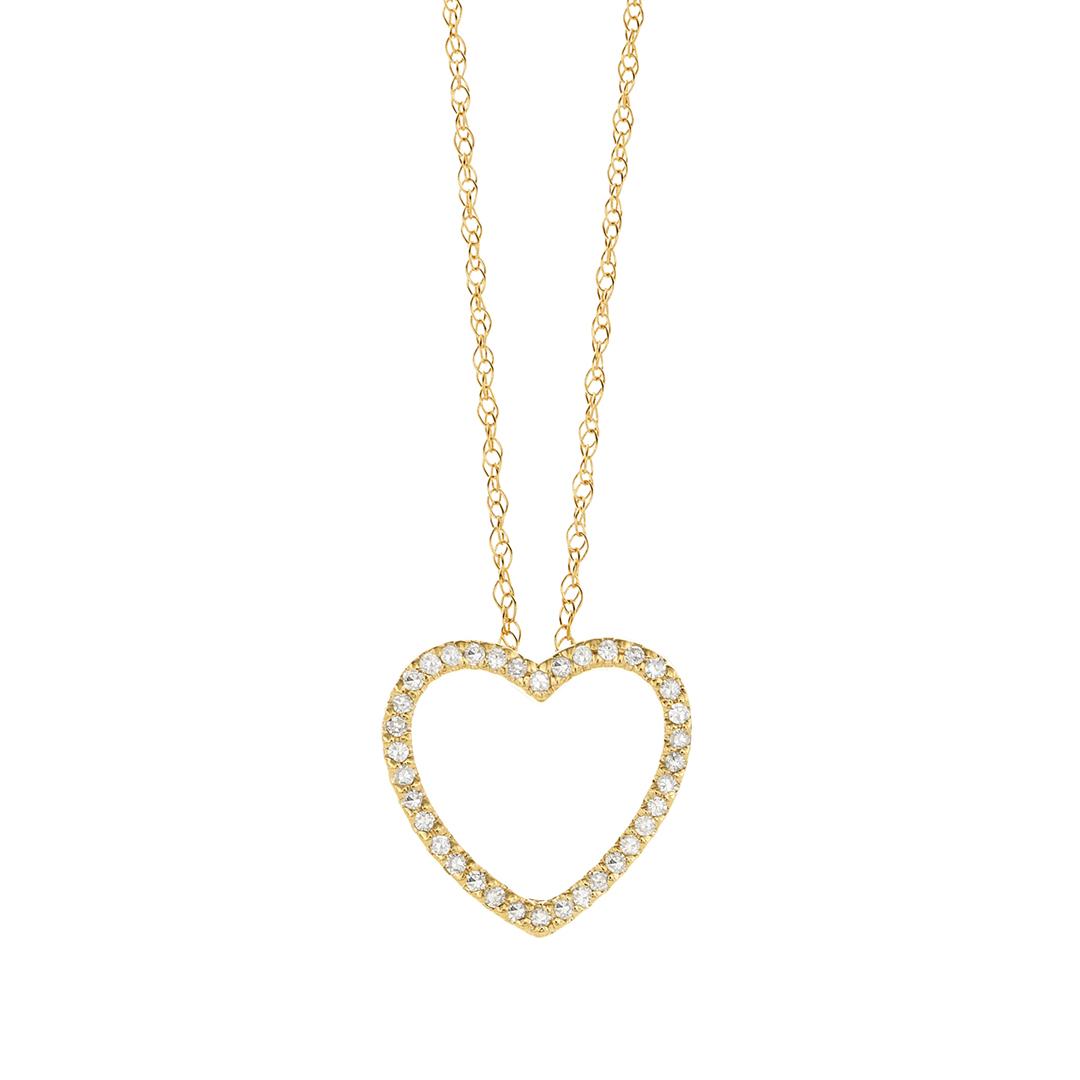 14K Yellow Gold Open Pave Diamond Heart Necklace | Front View