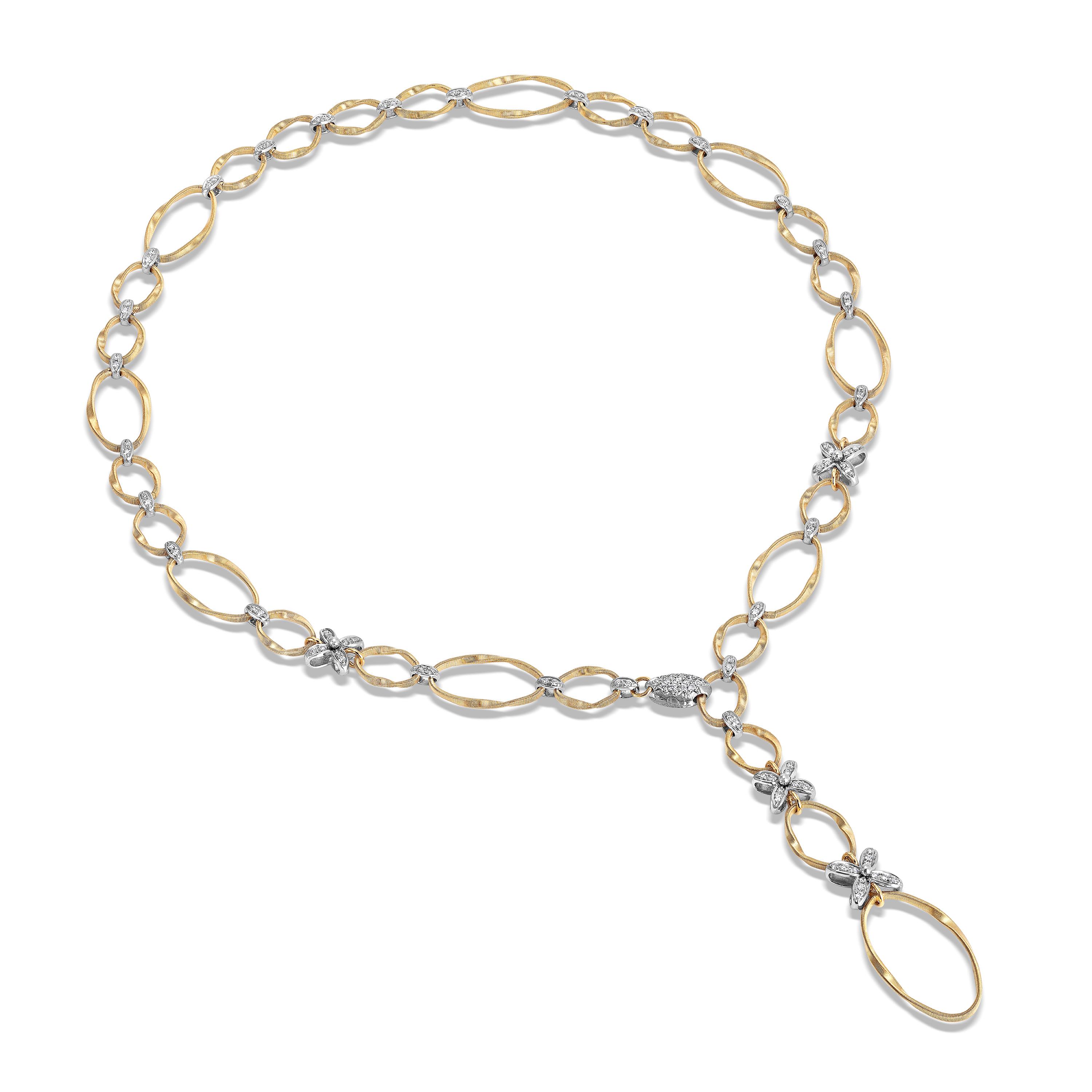 Marco Bicego Marrakech Onde Collection 18K Yellow and White Gold Lariat with Diamond Flowers