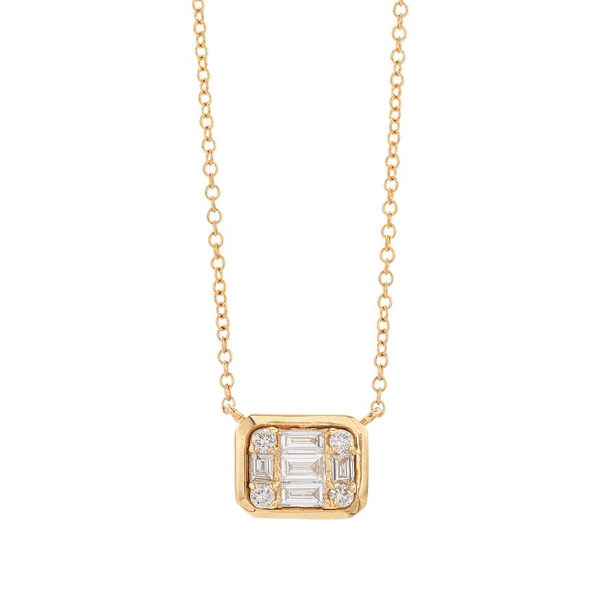 Baguette and Round Diamond Rectangular Necklace
