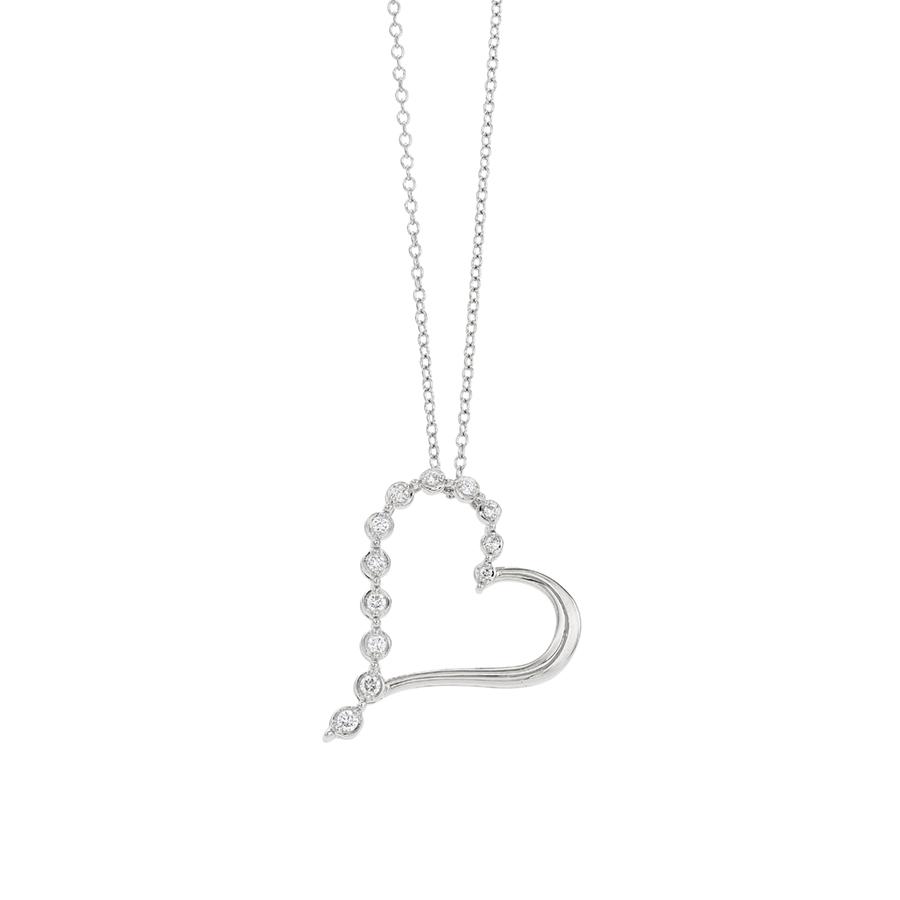 Sterling Silver Diamond Open Heart Pendant Necklace