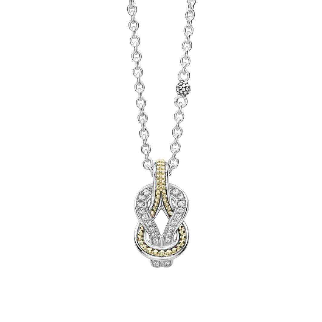 Lagos Newport Two Tone Knot Diamond Pendant Necklace