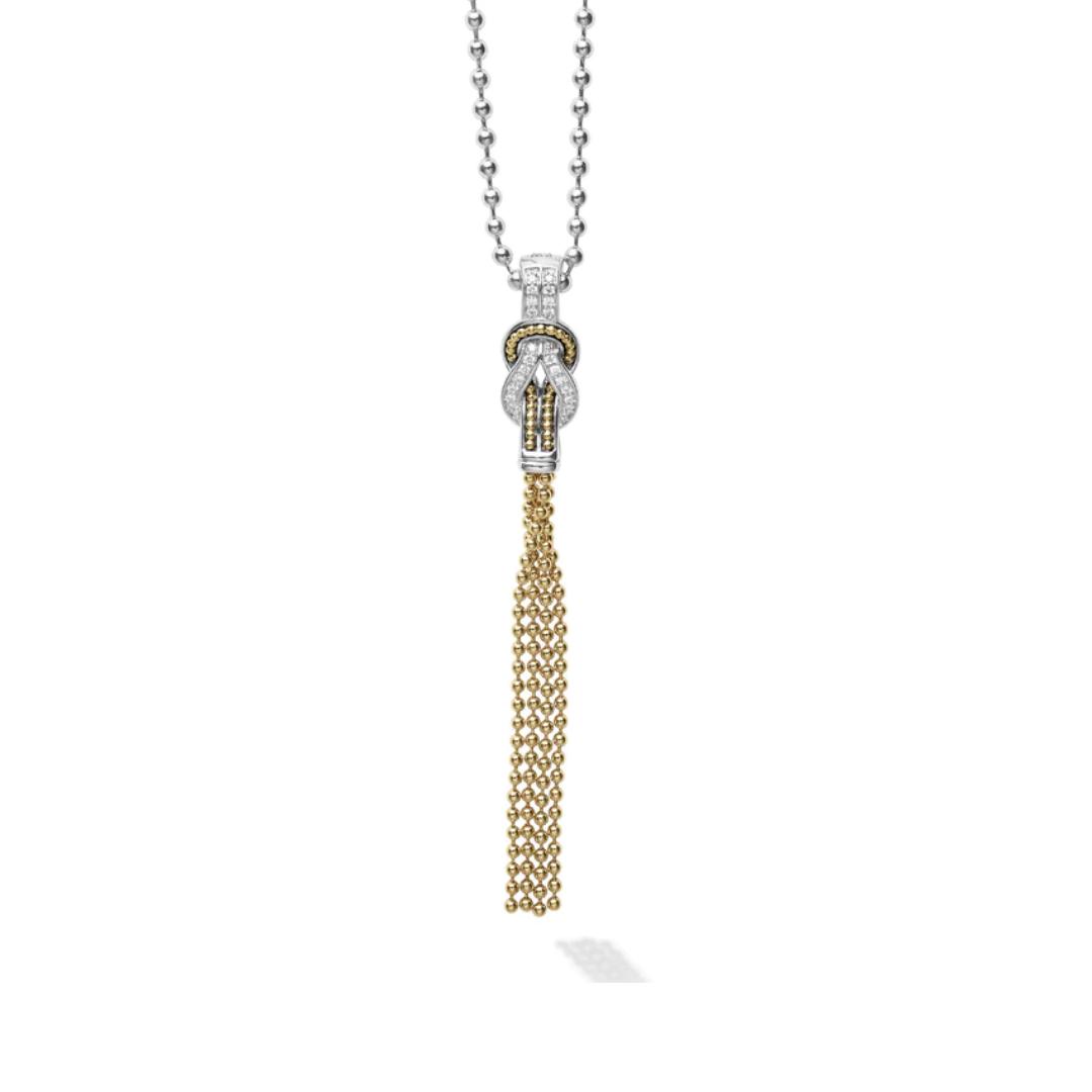 Lagos Newport Two Tone Knot Diamond Tassel Pendant Necklace