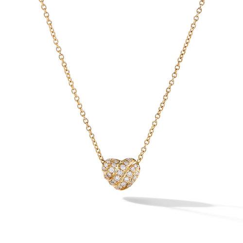 David Yurman Heart Pendant Necklace in 18K Yellow Gold with Pave Diamonds