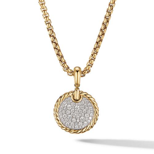 David Yurman DY Elements Disc Pendant in 18K Yellow Gold with Pave Diamonds, 14mm